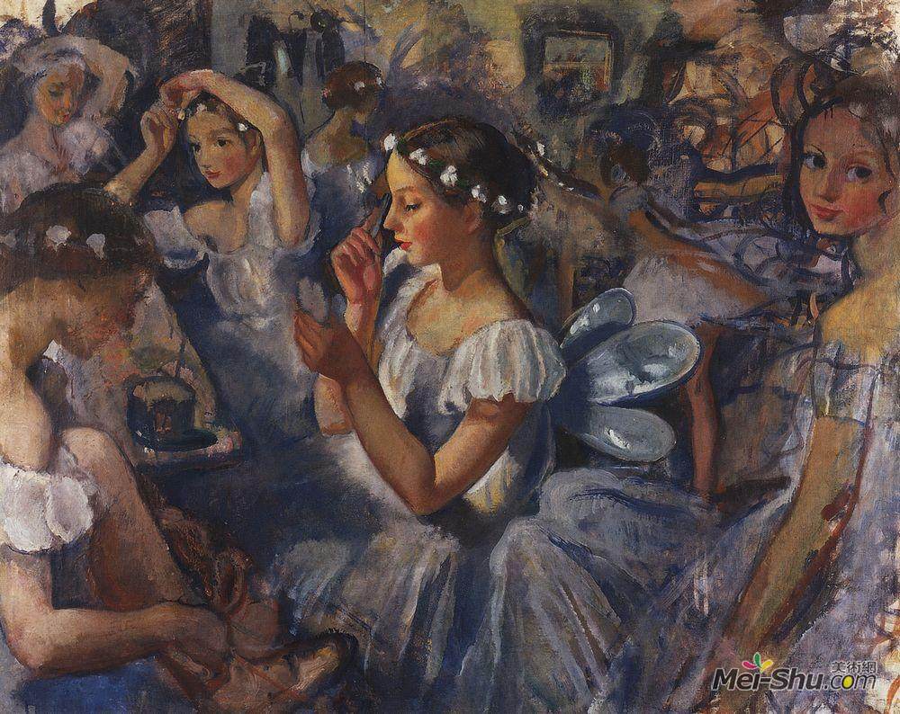 齐内达·塞莱布里阿库娃(Zinaida Serebriakova)高清作品《Girls Sylphides (Ballet Chopiniana)》