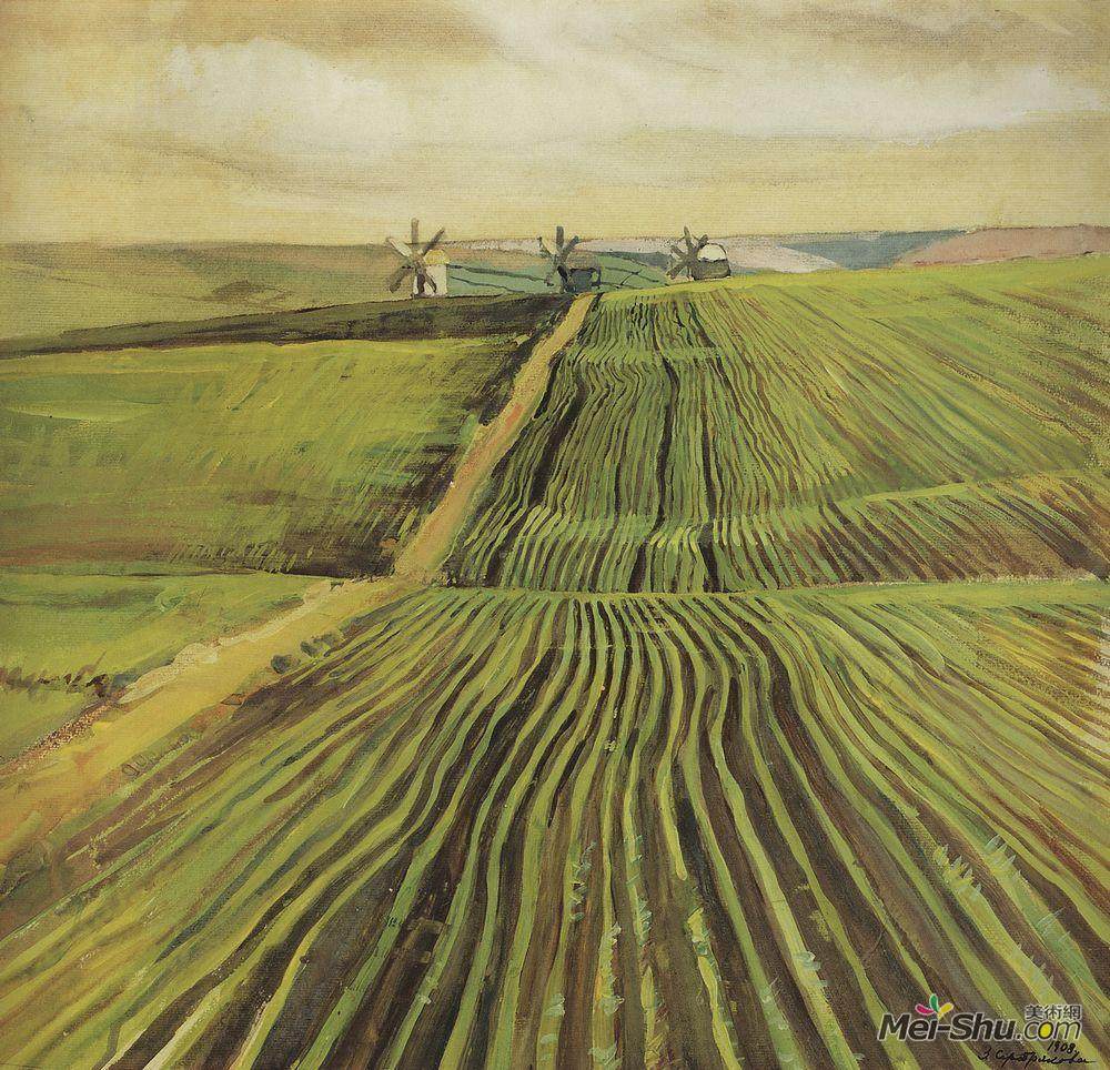 齐内达·塞莱布里阿库娃(Zinaida Serebriakova)高清作品《绿秋》