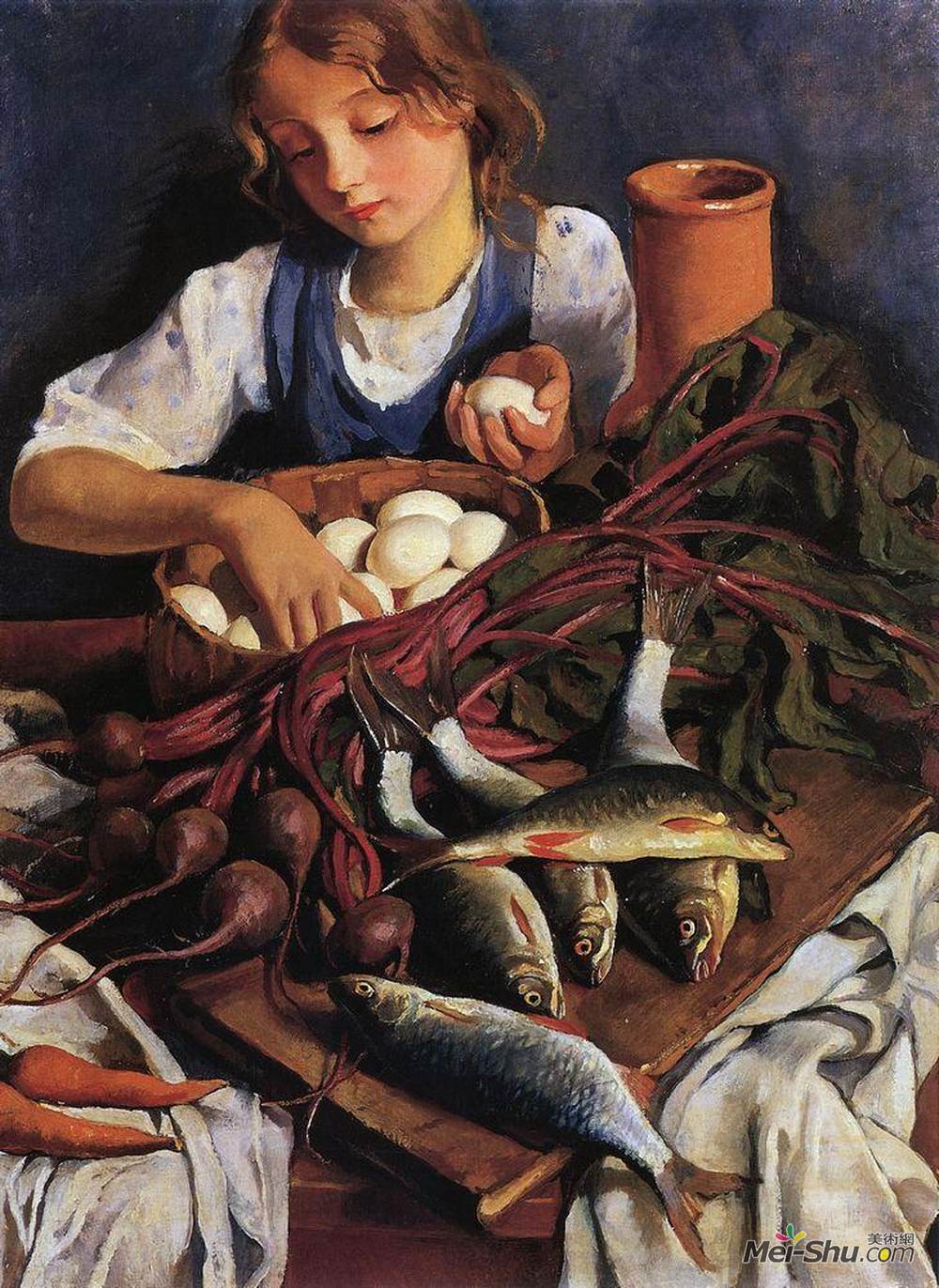 齐内达·塞莱布里阿库娃(Zinaida Serebriakova)高清作品《在厨房里》