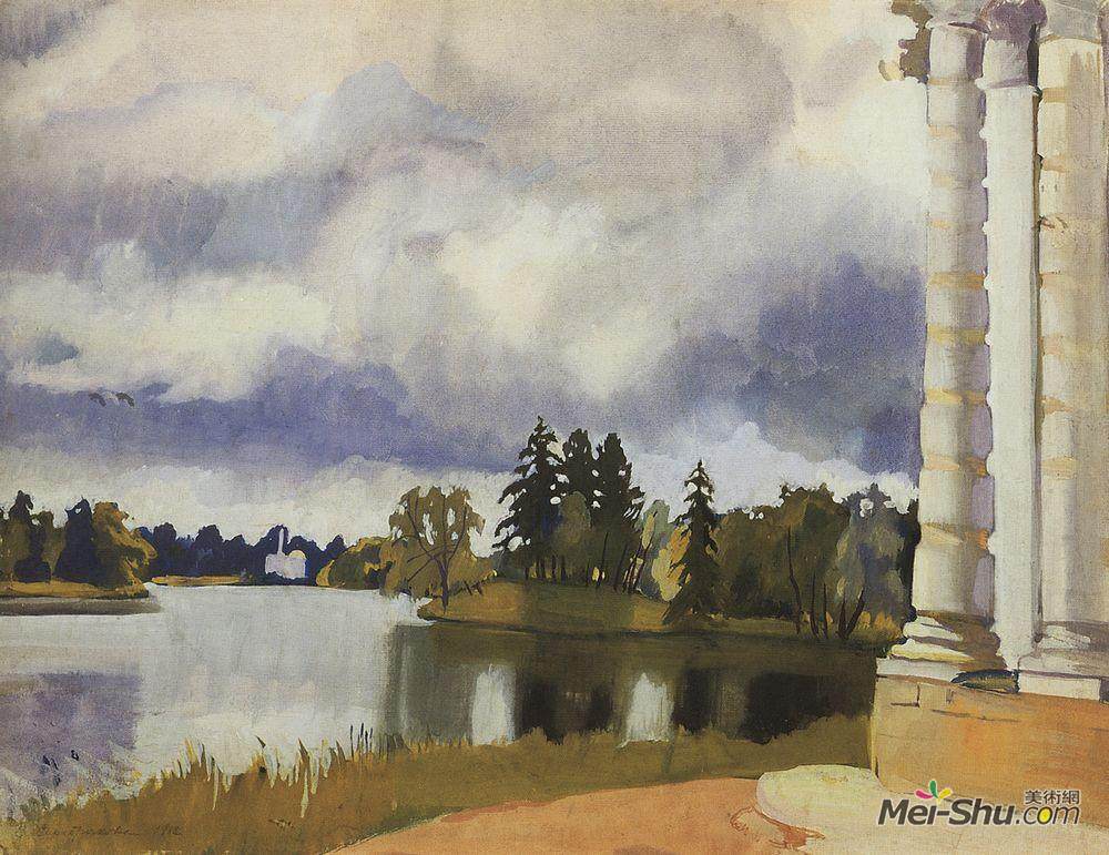 齐内达·塞莱布里阿库娃(Zinaida Serebriakova)高清作品《Lake in Tsarskoe Selo》