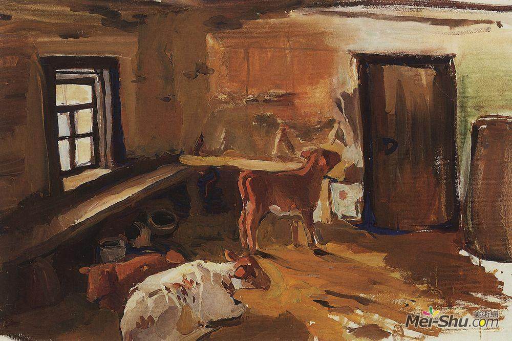 齐内达·塞莱布里阿库娃(Zinaida Serebriakova)高清作品《内斯库奇诺牛犊之家。》