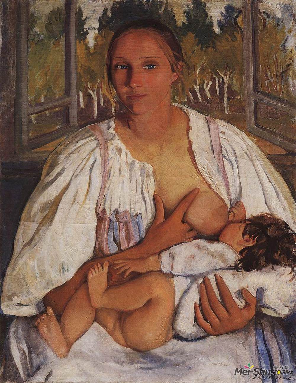 齐内达·塞莱布里阿库娃(Zinaida Serebriakova)高清作品《婴儿护理》