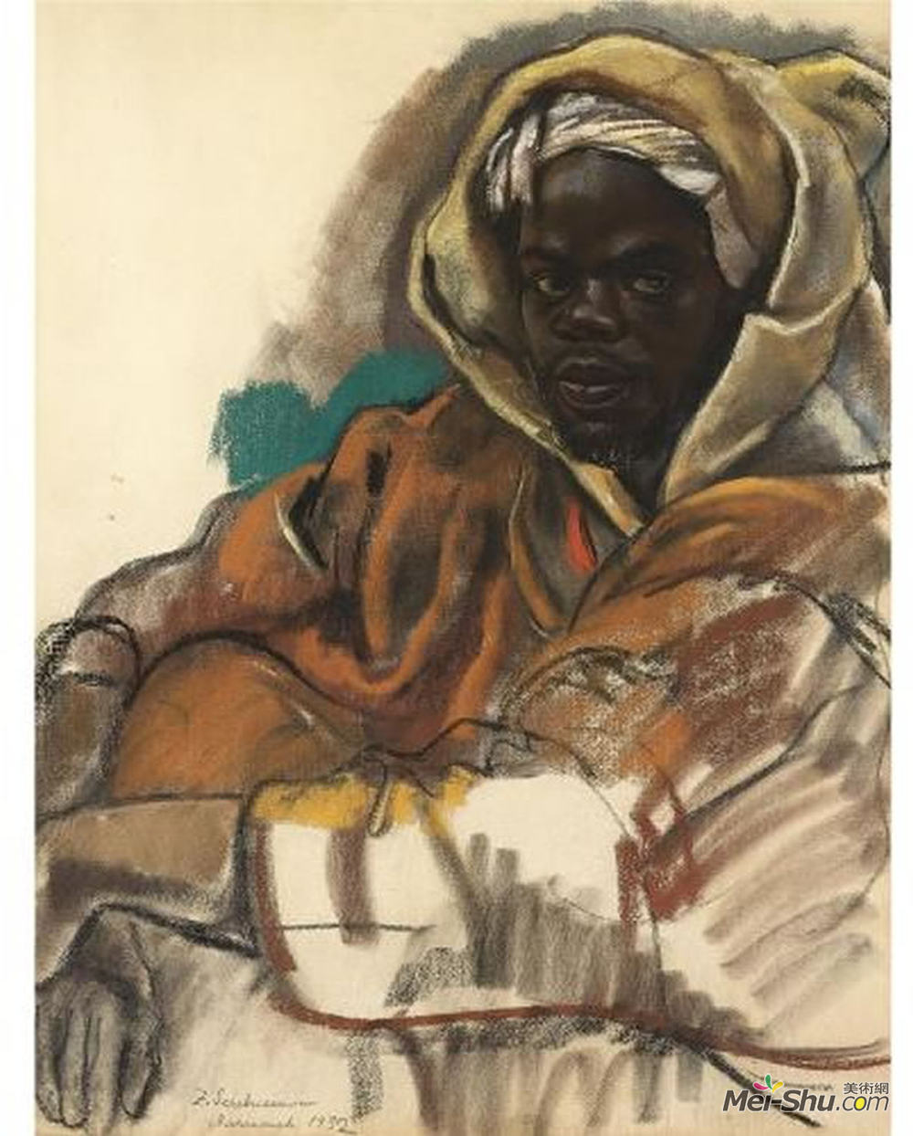 齐内达·塞莱布里阿库娃(Zinaida Serebriakova)高清作品《马拉喀什青年画像》