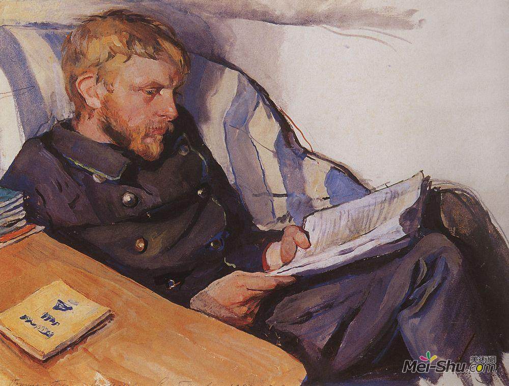 齐内达·塞莱布里阿库娃(Zinaida Serebriakova)高清作品《Portrait of Boris Serebryakov》