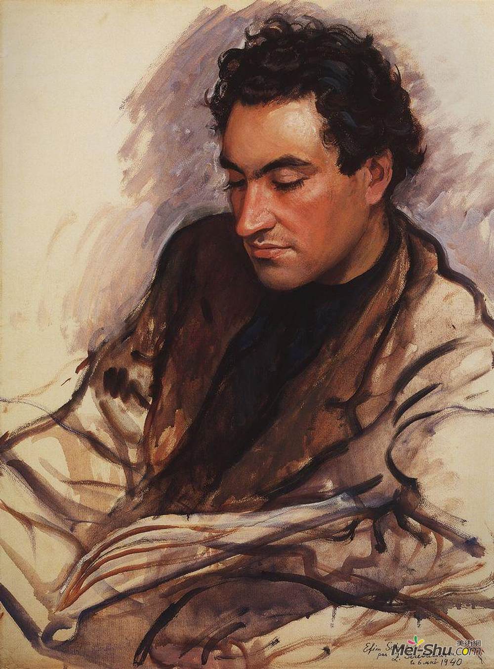 齐内达·塞莱布里阿库娃(Zinaida Serebriakova)高清作品《Portrait of E. Shapiro》