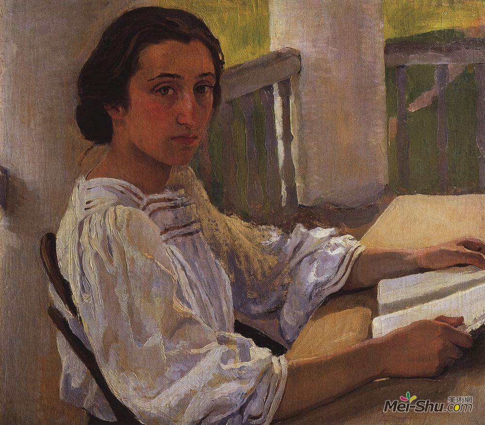 齐内达·塞莱布里阿库娃(Zinaida Serebriakova)高清作品《Portrait of E. Solntseva, sister of artist》