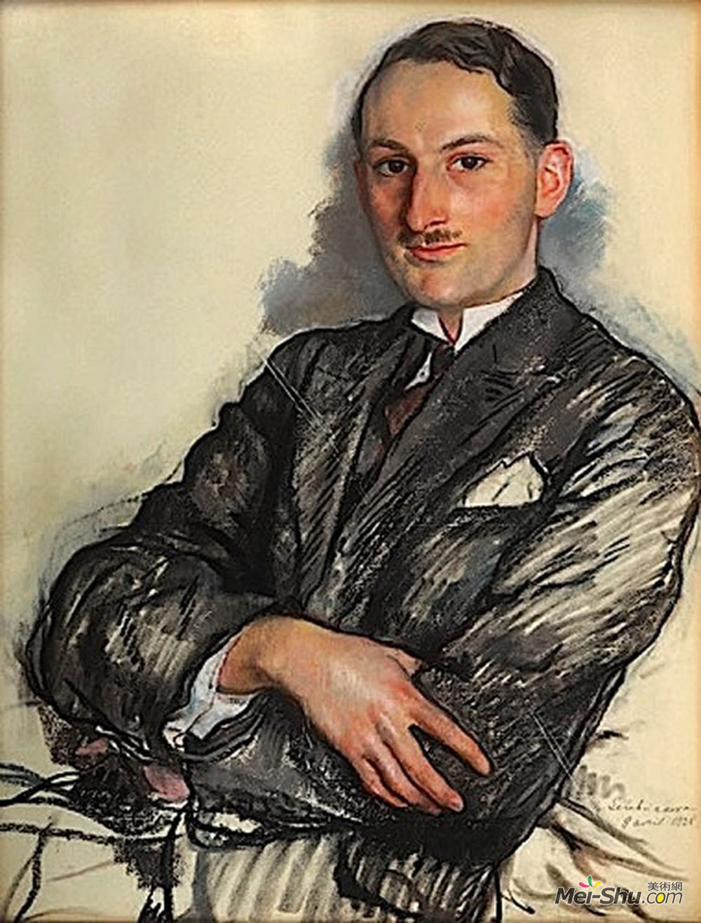 齐内达·塞莱布里阿库娃(Zinaida Serebriakova)高清作品《Portrait of Felicien Qaqaan》