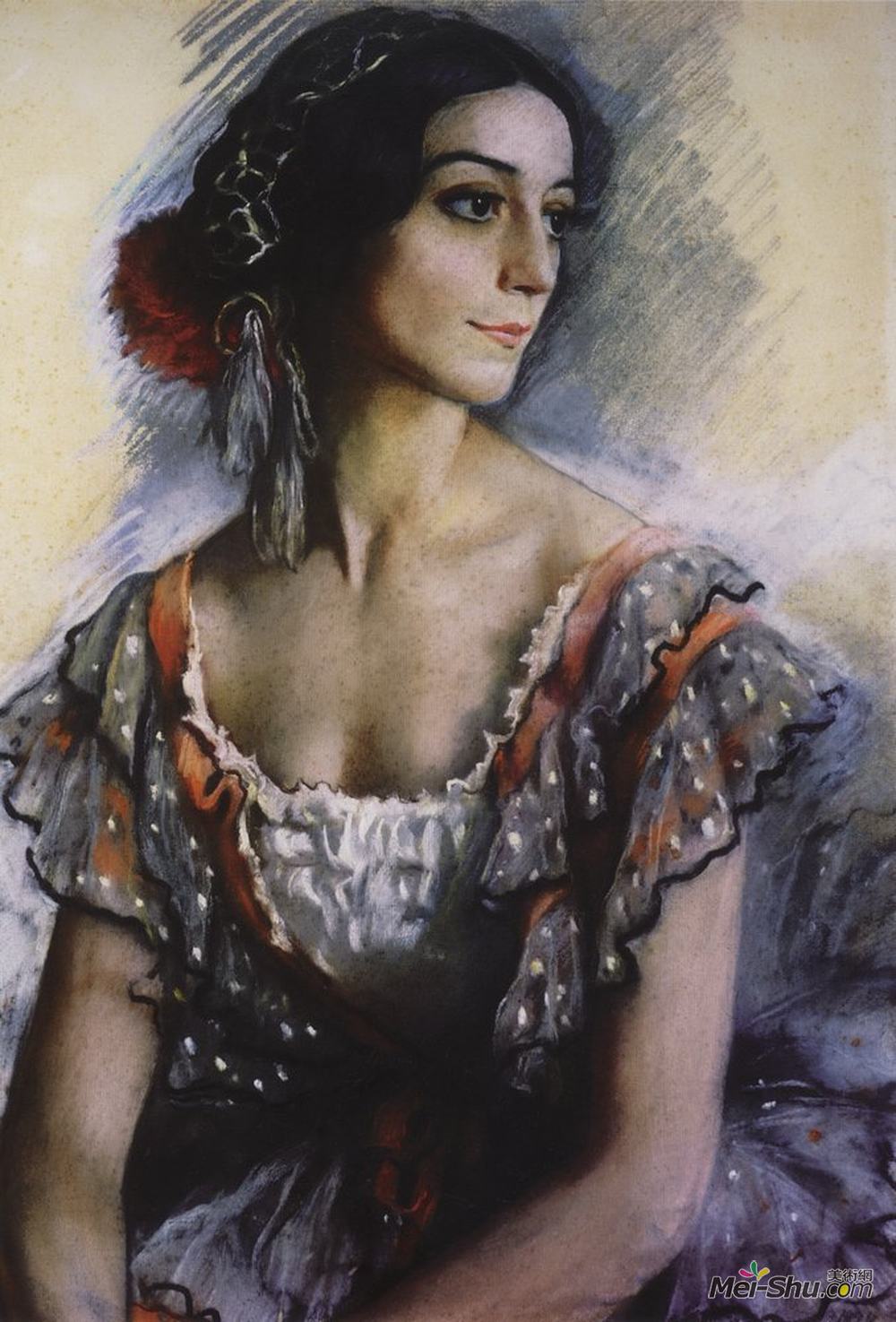 齐内达·塞莱布里阿库娃(Zinaida Serebriakova)高清作品《西装中的伊万诺夫肖像；》
