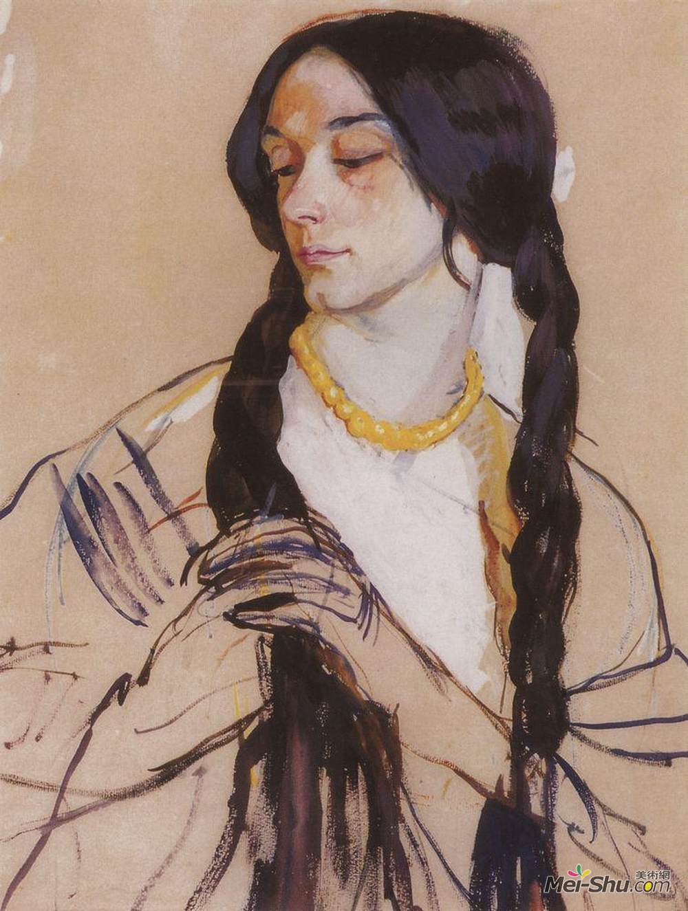 齐内达·塞莱布里阿库娃(Zinaida Serebriakova)高清作品《Portrait of K. Lancere》