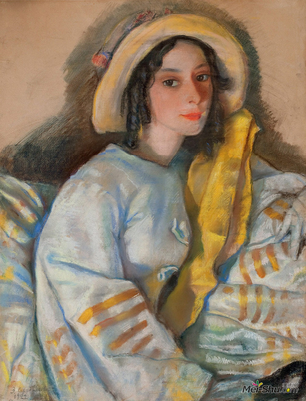 齐内达·塞莱布里阿库娃(Zinaida Serebriakova)高清作品《Portrait of Marietta Frangopulo》