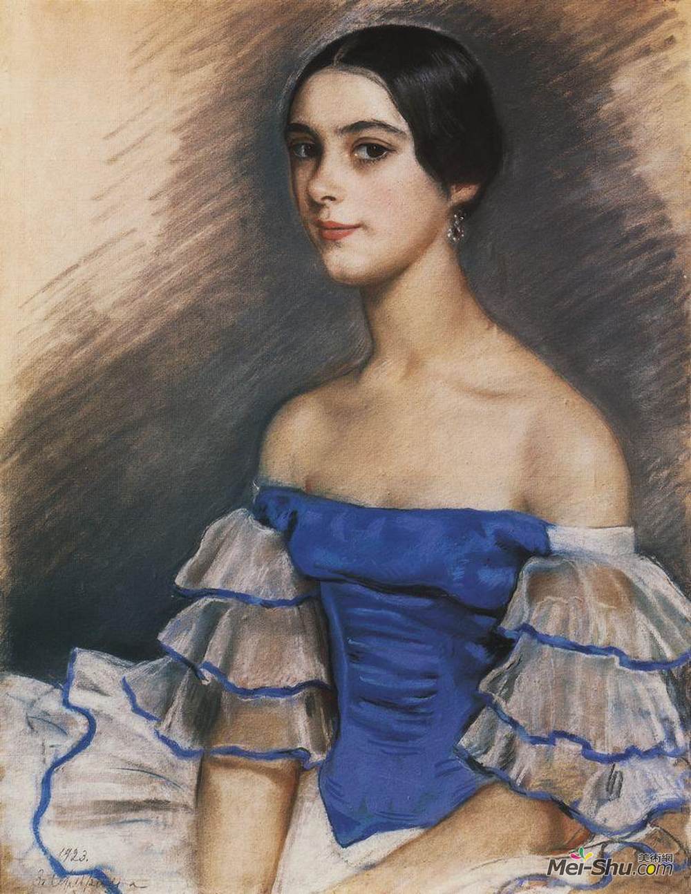 齐内达·塞莱布里阿库娃(Zinaida Serebriakova)高清作品《Portrait of N. Geydenreyh in Blue》