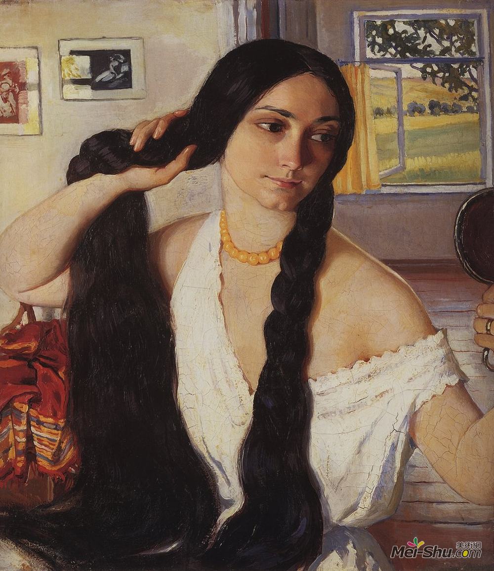 齐内达·塞莱布里阿库娃(Zinaida Serebriakova)高清作品《Portrait of Olga Konstantinovna Lancere》