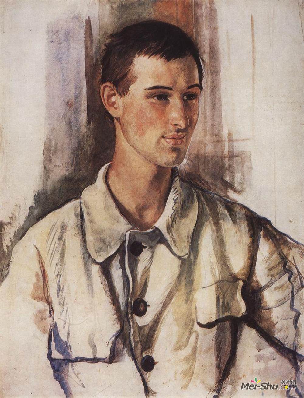 齐内达·塞莱布里阿库娃(Zinaida Serebriakova)高清作品《Portrait of V. M. Dukelsky》