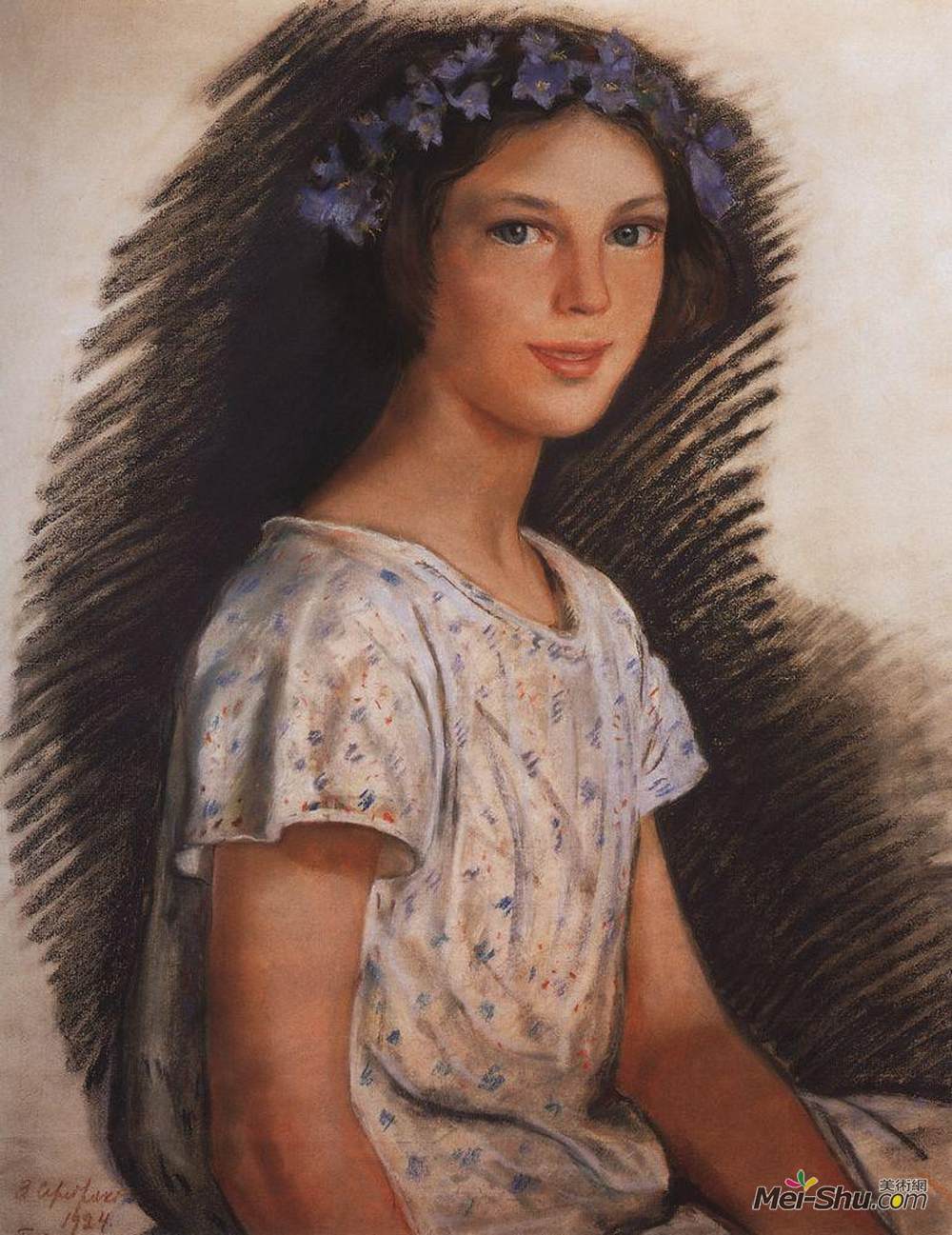 齐内达·塞莱布里阿库娃(Zinaida Serebriakova)高清作品《Portrait of Vera Makarova》