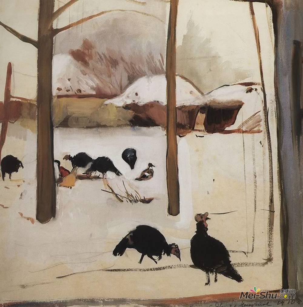 齐内达·塞莱布里阿库娃(Zinaida Serebriakova)高清作品《禽场》