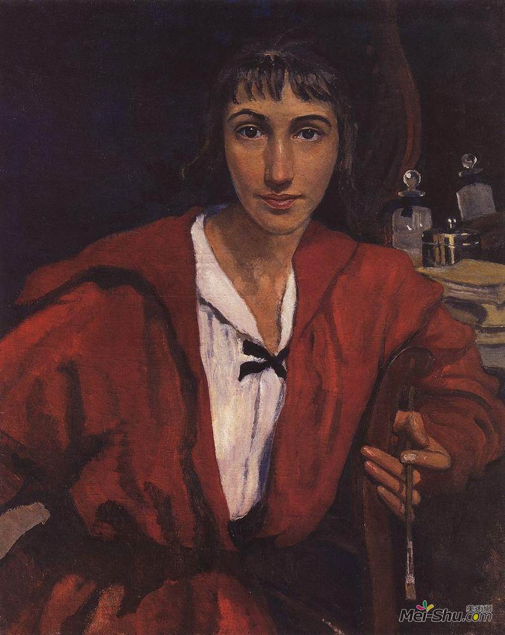 齐内达·塞莱布里阿库娃(Zinaida Serebriakova)高清作品《红色自画像》