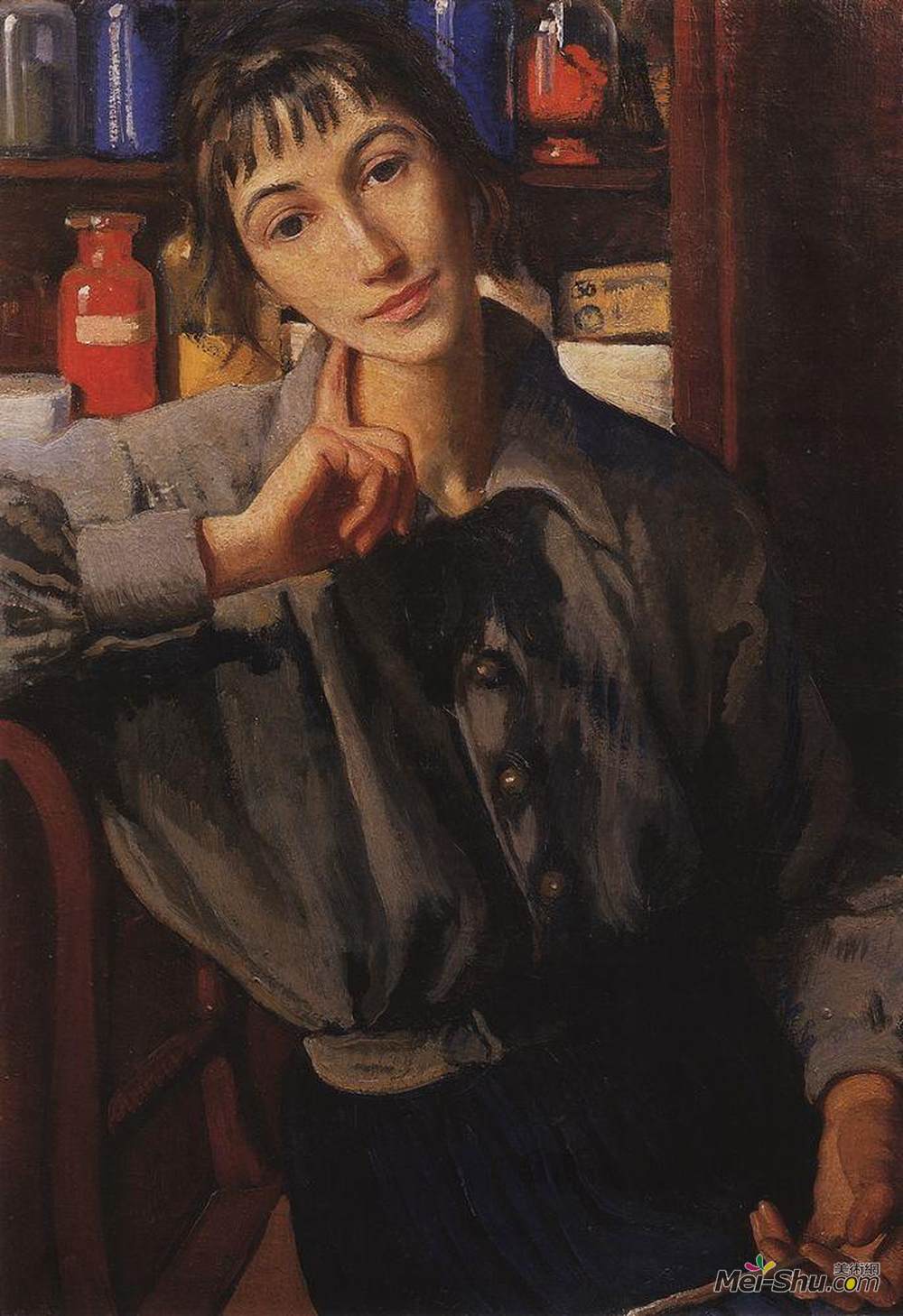 齐内达·塞莱布里阿库娃(Zinaida Serebriakova)高清作品《画笔自画像》