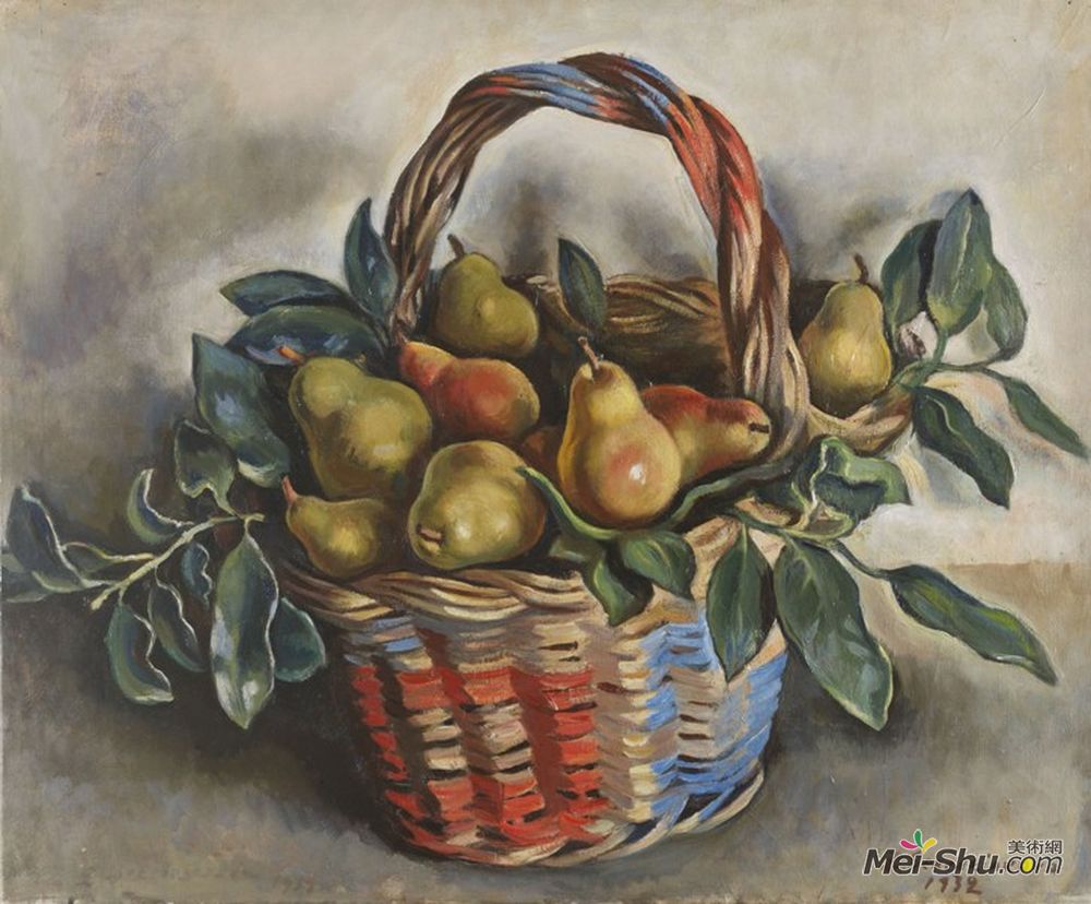 齐内达·塞莱布里阿库娃(Zinaida Serebriakova)高清作品《一篮子梨的静物》