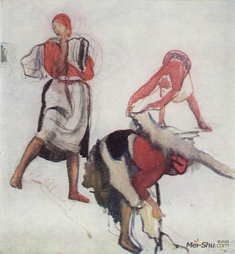 齐内达·塞莱布里阿库娃(Zinaida Serebriakova)高清作品《绘画与“帆布美白”研究》