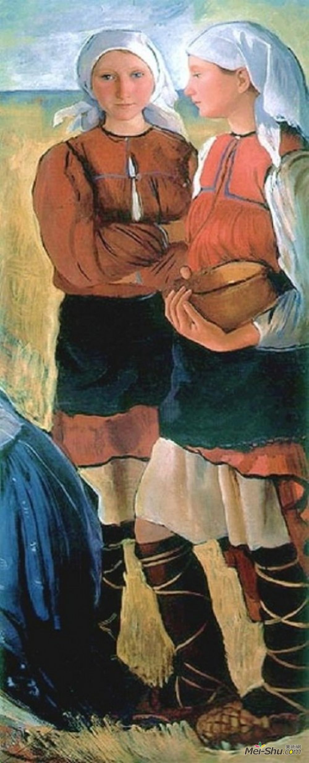 齐内达·塞莱布里阿库娃(Zinaida Serebriakova)高清作品《两个农家女孩》