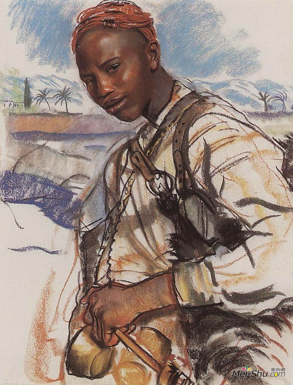 齐内达·塞莱布里阿库娃(Zinaida Serebriakova)高清作品《水运载器。摩洛哥》