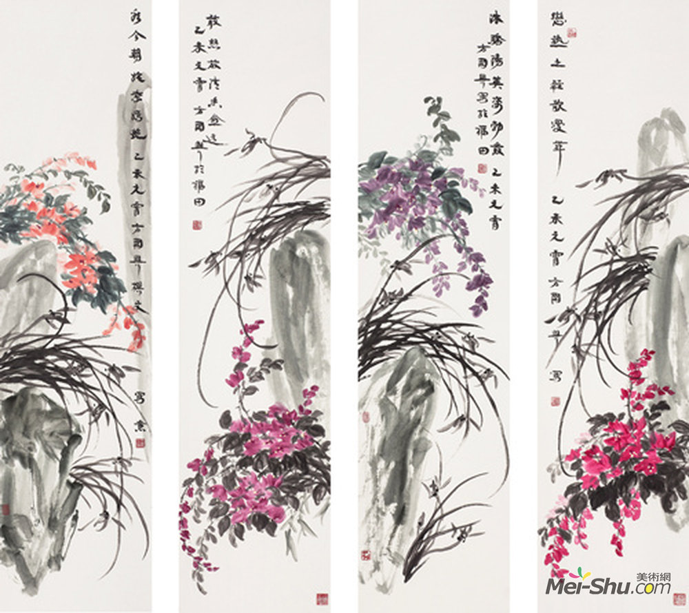 兰花勒杜鹃四条屏