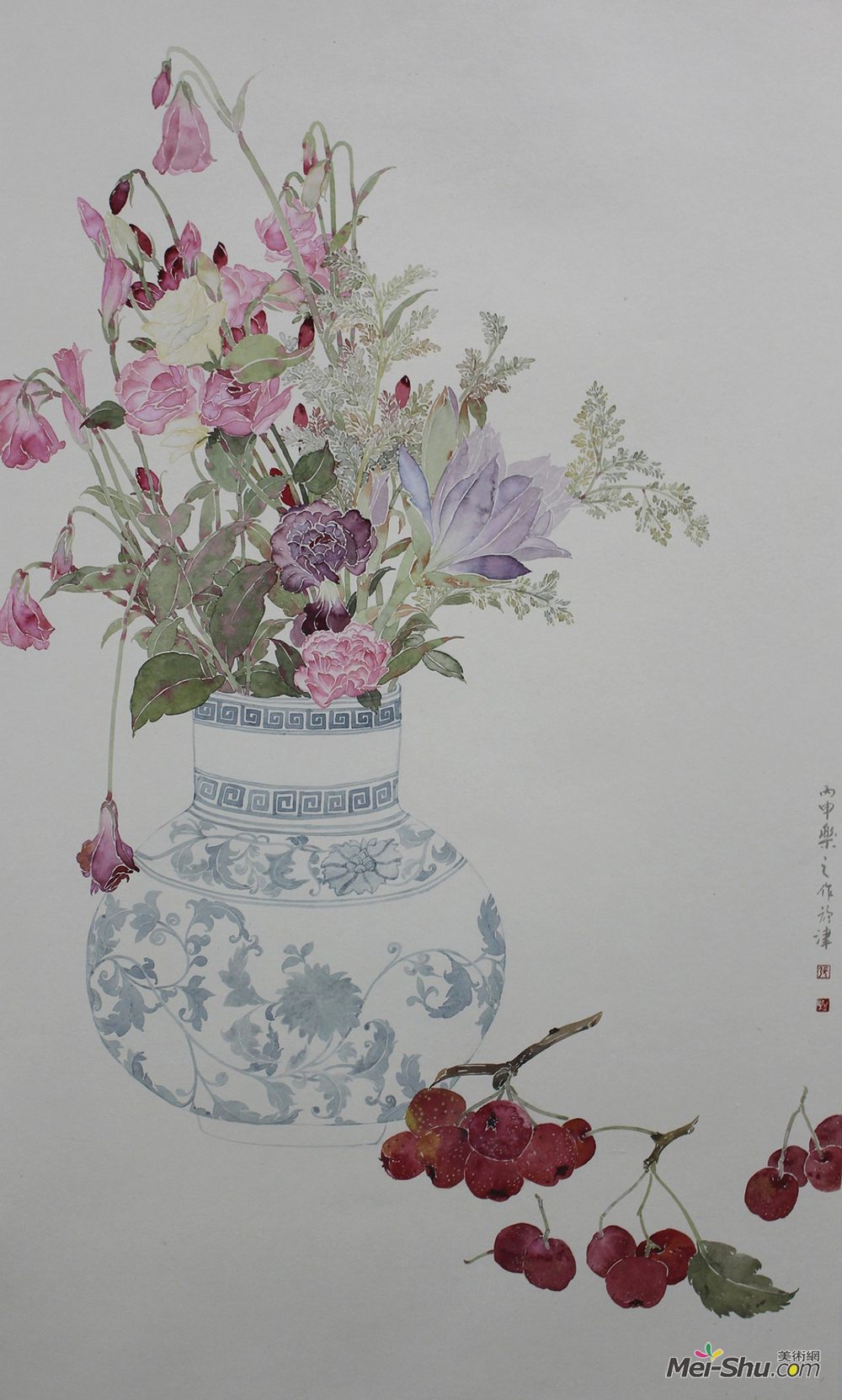 作品名称:桔梗 作品分类:国画 创作年代:2017 作品尺寸:87×49cm