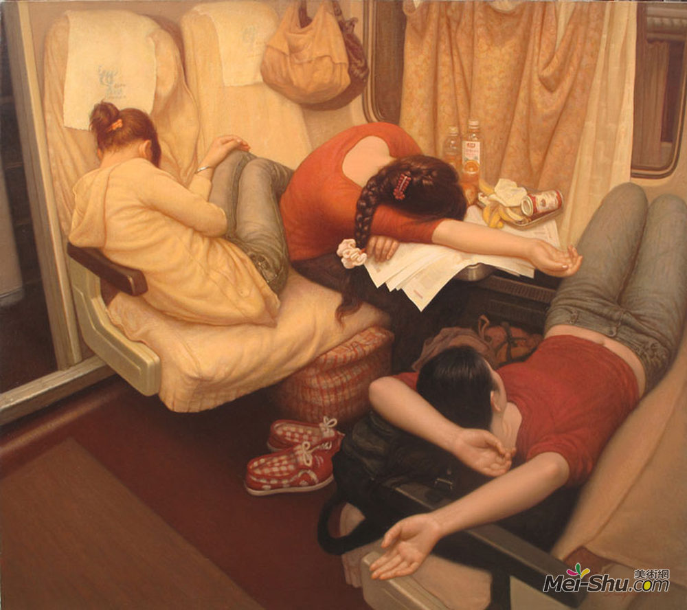 油画作品《夜车》
