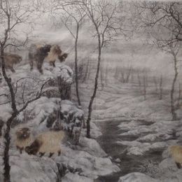 疏木寒山淡斜阳