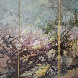 油画《梅竹传情》