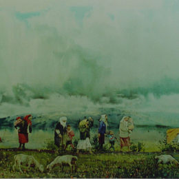 《雨过草原》水彩画1999年作79x54cm