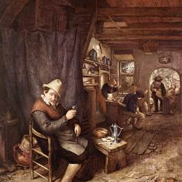 《客栈里的农民》阿德里安·范·奥斯塔德(Adriaen van Ostade)高清作品欣赏