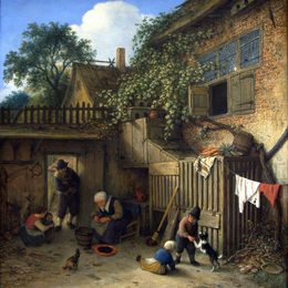 《农舍门口》阿德里安·范·奥斯塔德(Adriaen van Ostade)高清作品欣赏