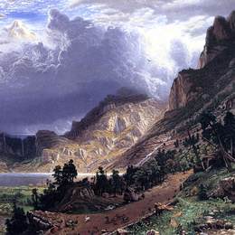 《暴雨的落基山脉，罗莎莉山。》阿尔伯特·比尔施塔特(Albert Bierstadt)高清作品欣赏