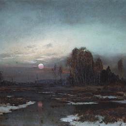 《月光下的秋水山水》阿列克谢·孔德拉季耶维奇·萨伏拉索夫(Aleksey Savrasov)高清作品欣赏