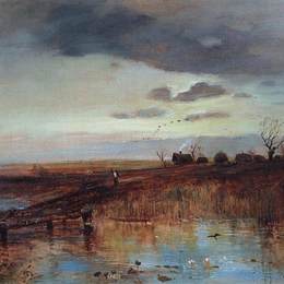 《秋天。溪流村》阿列克谢·孔德拉季耶维奇·萨伏拉索夫(Aleksey Savrasov)高清作品欣赏