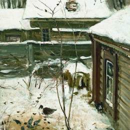 《庭院。冬天。》阿列克谢·孔德拉季耶维奇·萨伏拉索夫(Aleksey Savrasov)高清作品欣赏