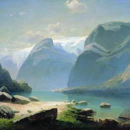 《瑞士山湖》阿列克谢·孔德拉季耶维奇·萨伏拉索夫(Aleksey Savrasov)高清作品欣赏