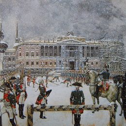 亚历山大·班耐瓦(Alexandre Benois)高清作品:Military Parade of Emperor Paul in front of Mikhailovsky Cas