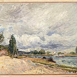 《塞纳河岸》阿尔弗莱德·西斯莱(Alfred Sisley)高清作品欣赏