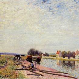 阿尔弗莱德·西斯莱(Alfred Sisley)高清作品:Barges on the Loing, Saint Mammes