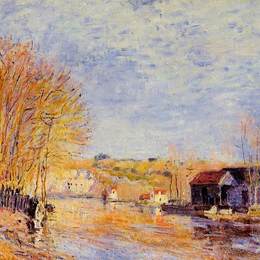 《莫雷特河畔的高水位》阿尔弗莱德·西斯莱(Alfred Sisley)高清作品欣赏