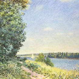 《诺曼底，傍晚的水路》阿尔弗莱德·西斯莱(Alfred Sisley)高清作品欣赏