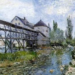 阿尔弗莱德·西斯莱(Alfred Sisley)高清作品:Provencher s Mill at Moret