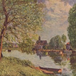 阿尔弗莱德·西斯莱(Alfred Sisley)高清作品:River Landscape by Moret sur Loing