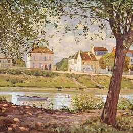 《塞纳河畔的村庄》阿尔弗莱德·西斯莱(Alfred Sisley)高清作品欣赏