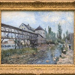 《阿尔弗莱德·西斯莱莫雷附近的水磨》阿尔弗莱德·西斯莱(Alfred Sisley)高清作品欣赏