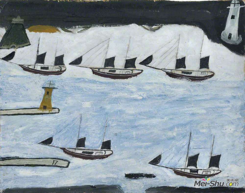 《五艘船,山湾》艾尔弗雷德沃利斯(alfred wallis)高清作品欣赏