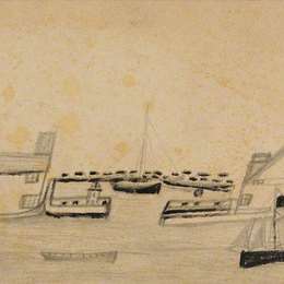 《港口入口两侧的房屋和七艘船》艾尔弗雷德沃利斯(Alfred Wallis)高清作品欣赏