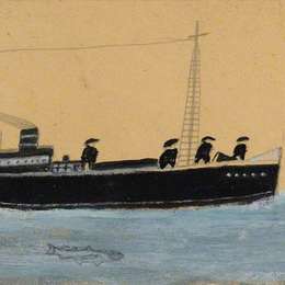 《有飞艇和鲨鱼的汽船》艾尔弗雷德沃利斯(Alfred Wallis)高清作品欣赏